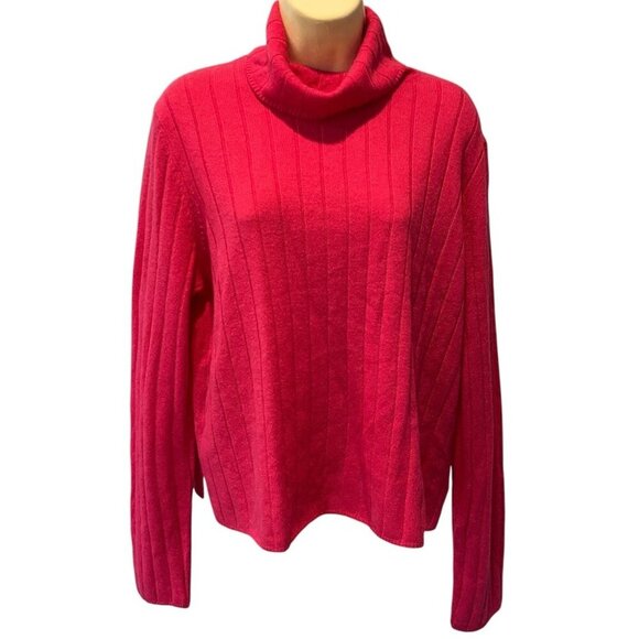 H Halston Hot Pink 100% 2-Ply Cashmere Turtle Neck Sweater - Picture 1 of 5